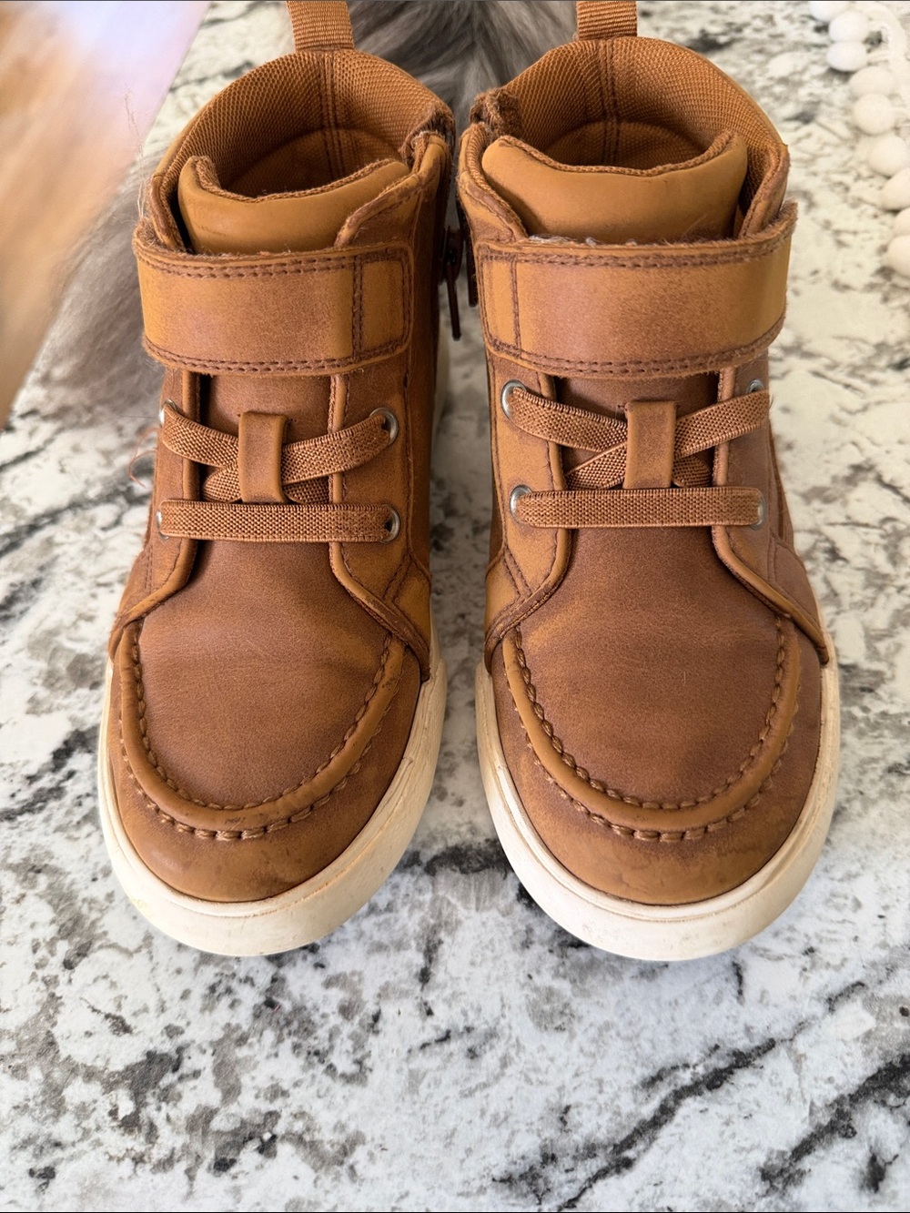 wonder nation Tan Brown High-Top Kids Sneakers with Velcro